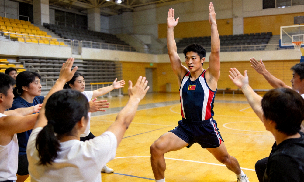 奥运冠军演示科学拉伸动作 - 冠军指导观众进行运动前热身