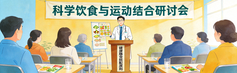 科学饮食与运动结合研讨会现场 - 营养师讲解健康膳食搭配