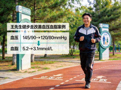 市民王先生通过坚持健步走成功改善血压血脂的健康案例照片