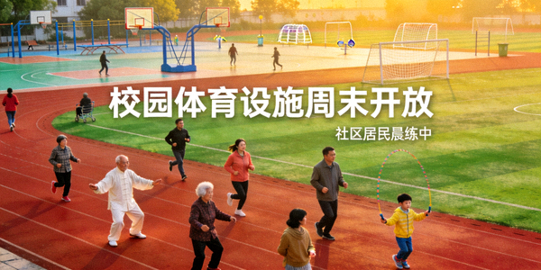 校园体育设施在周末向社区居民开放 - 市民在学校操场进行晨练和体育活动
