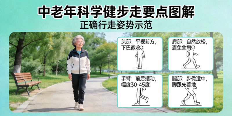 中老年科学健步走要点图解 - 老年人在公园步道上正确行走姿势