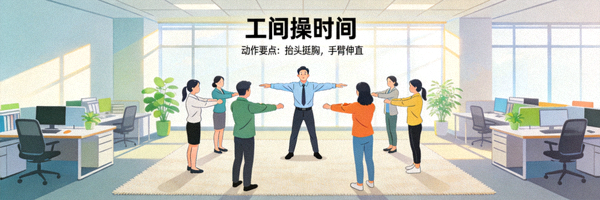 企业组织员工工间操活动 - 办公室内的简易健身指导