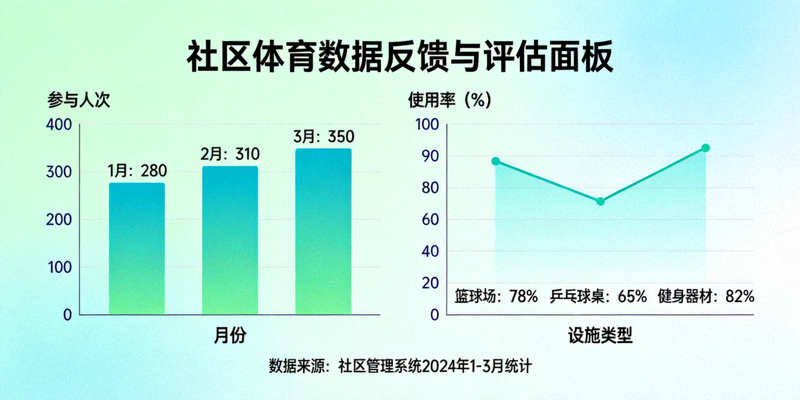 数据反馈与评估面板 - 展示社区体育参与度、设施使用率等数据图表