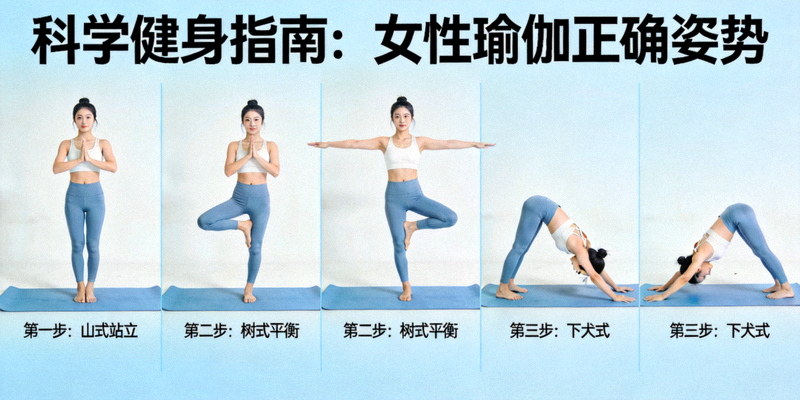 科学健身指南示意图 - 女性进行正确瑜伽姿势指导
