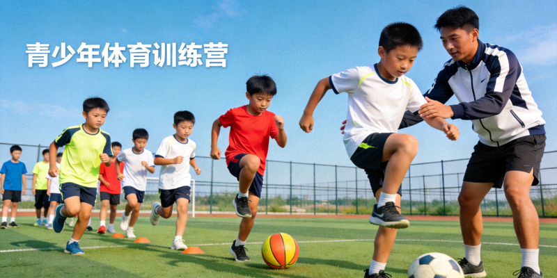 青少年体育训练营 - 孩子们在专业指导下进行基础运动技能学习