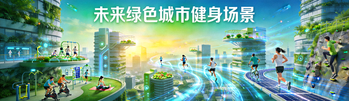 未来城市健身场景构想图 - 绿色城市中人们享受各种健康运动