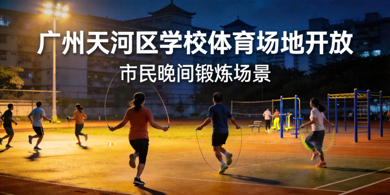 广州天河区学校体育场地开放 - 市民在学校操场进行晚间锻炼