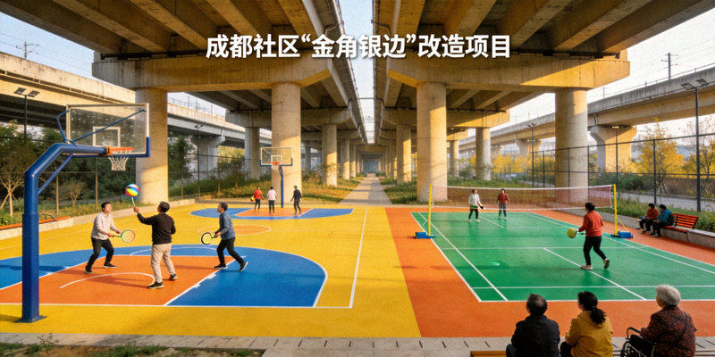 成都社区“金角银边”改造项目 - 高架桥下空间变身篮球场和羽毛球场