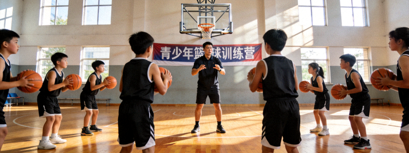 青少年篮球训练营 - 孩子们在专业教练指导下练习篮球