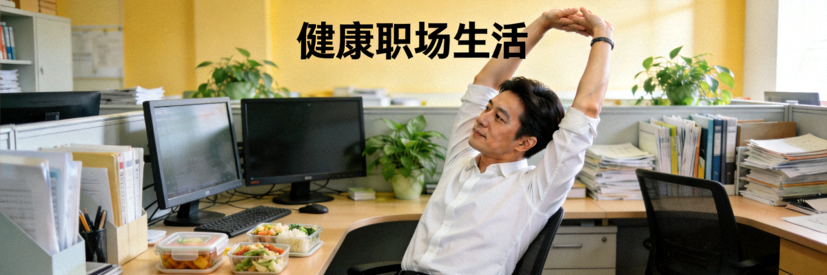 上班族利用午休时间在办公室进行简单伸展运动 - 健康职场生活