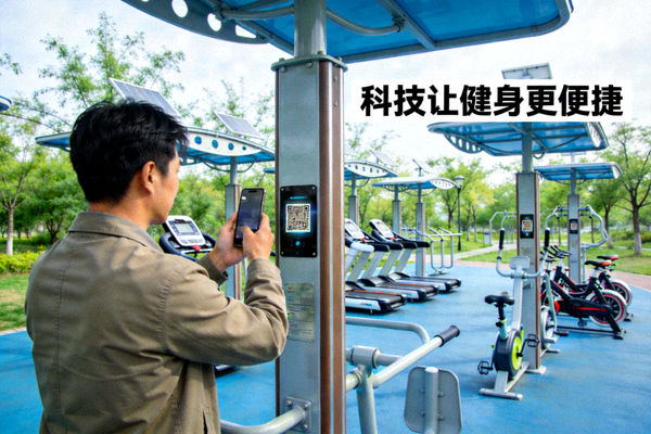 市民使用智能手机扫描二维码租借共享运动器材 - 科技让健身更便捷