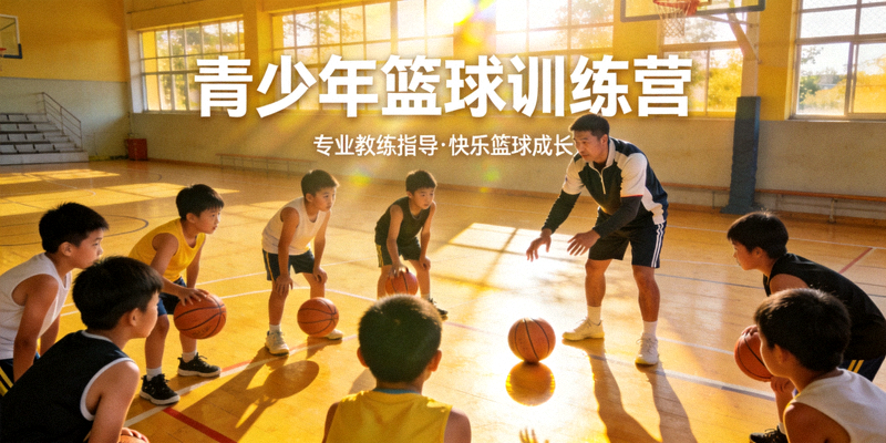 青少年篮球训练营 - 孩子们在教练指导下练习篮球