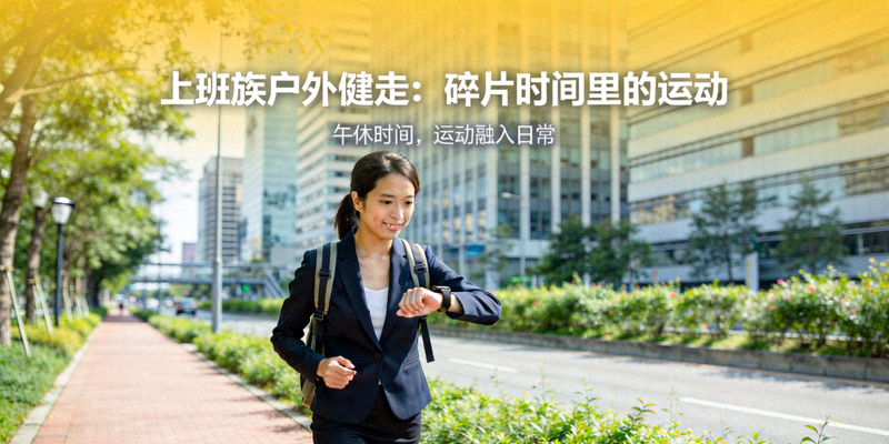 上班族利用午休时间进行户外健走 - 将运动融入碎片时间