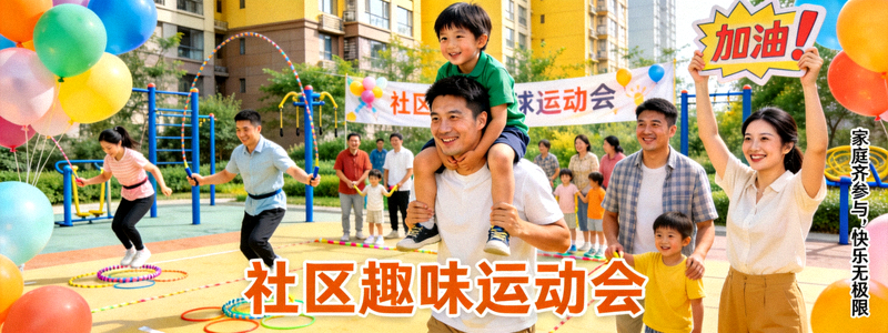 亲子家庭参与社区趣味运动会 - 欢乐的家庭体育活动