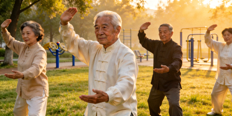 老年人健身活动 - 老年人在公园练习太极拳