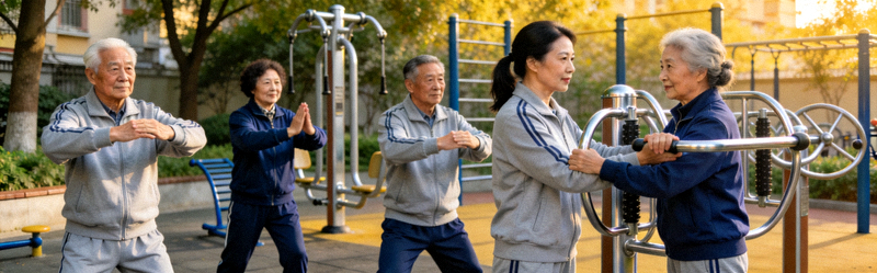 上海市徐汇区社区健身活动场景 - 老年人在指导下进行科学锻炼