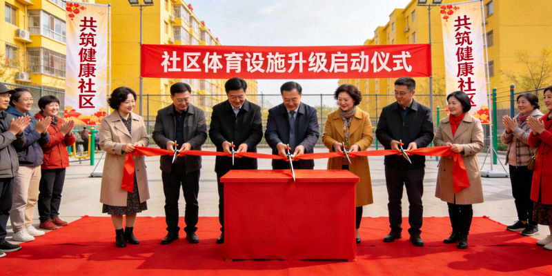 社区体育设施升级启动仪式 - 领导和居民代表共同剪彩