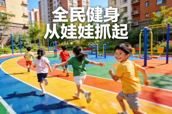 孩子们在社区新建的彩色运动场上快乐奔跑 - 全民健身从娃娃抓起