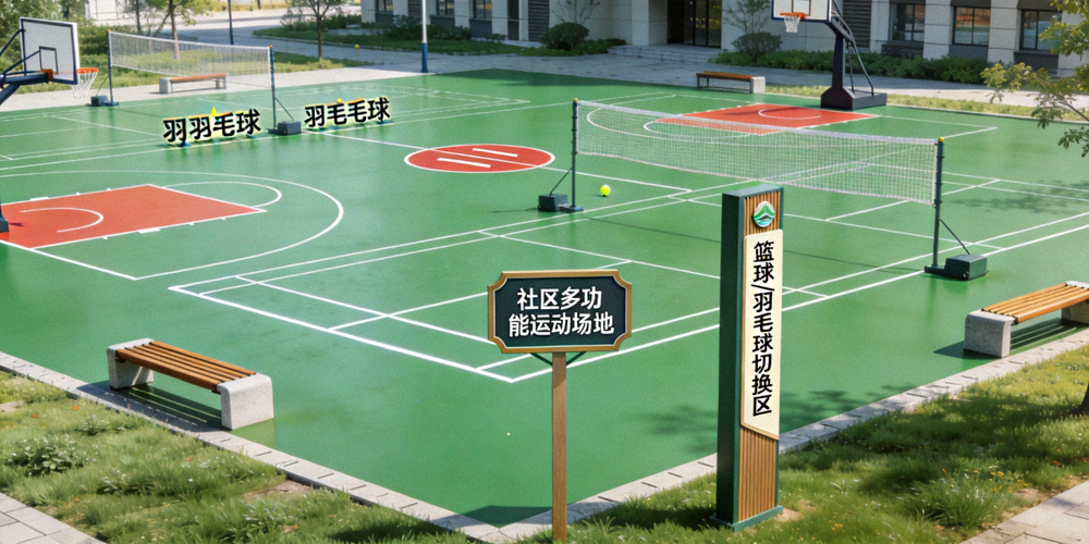 社区多功能运动场地 - 可切换篮球、羽毛球等多种运动的综合场地