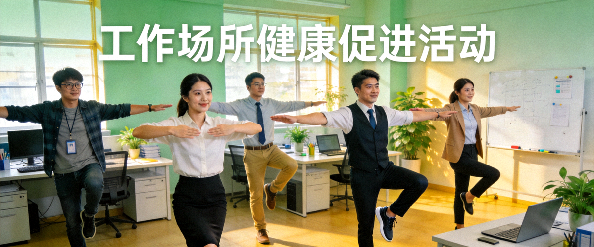 不同职业人群在办公室进行工间操锻炼 - 工作场所健康促进活动
