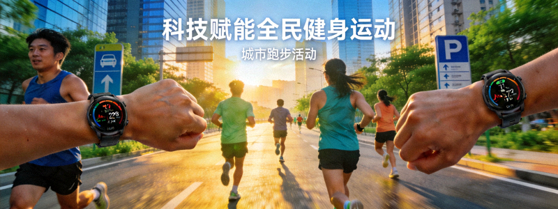 城市跑步活动中参与者使用运动手环记录数据 - 科技赋能全民健身运动