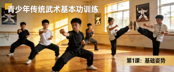 青少年武术课程教学 - 孩子们学习传统武术基本功