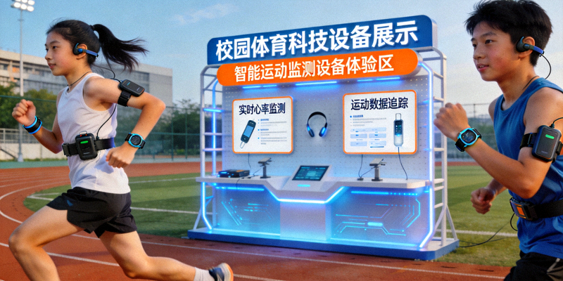 校园体育科技设备展示 - 学生体验智能运动监测设备