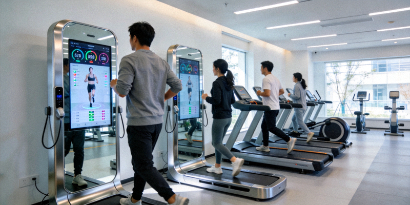 上海智慧社区健身中心内景 - 居民使用智能设备进行锻炼