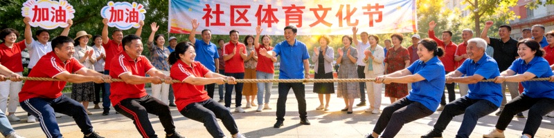 社区体育文化节 - 居民参与拔河比赛的欢乐场面