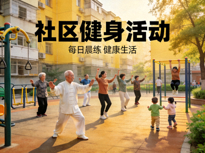 社区健身活动 - 居民在社区广场集体锻炼