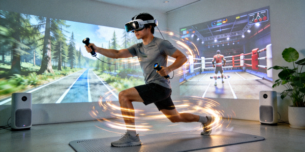 虚拟现实健身体验 - 用户佩戴VR设备进行室内运动