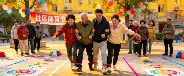 社区体育节活动现场 - 居民参与趣味运动比赛