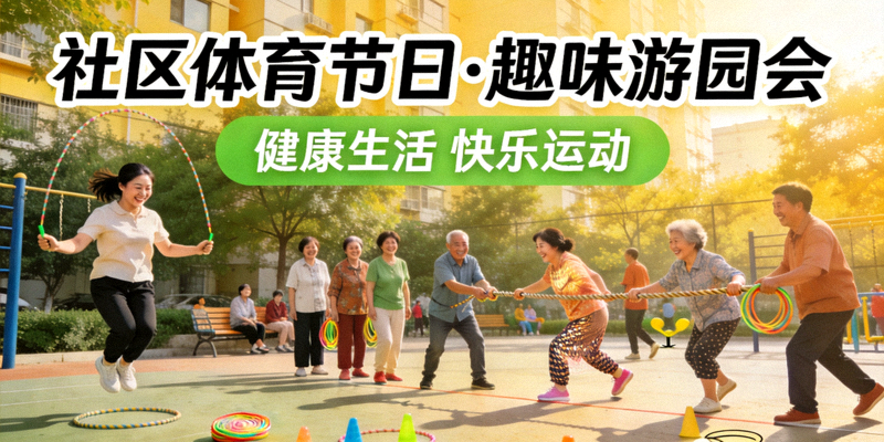 社区体育节日 - 社区居民参与体育游园会，各种趣味运动项目