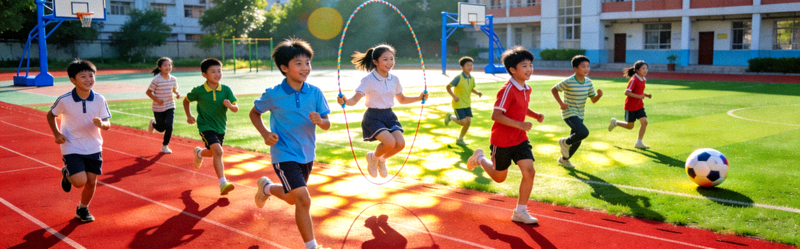 青少年在学校操场参加阳光体育活动 - 充满活力的校园体育场景