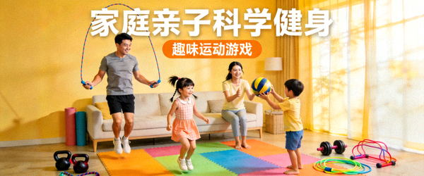 家庭亲子科学健身活动，家长与孩子一起做趣味运动游戏