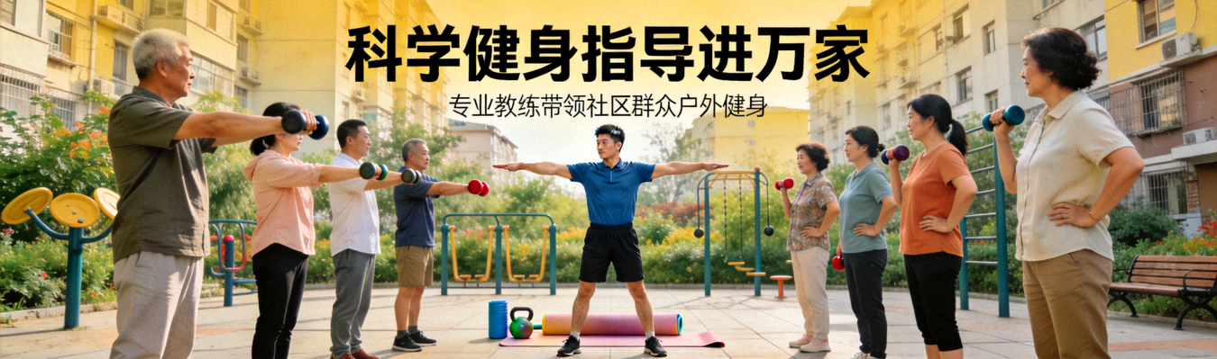 科学健身指导进万家 - 专业教练带领社区群众进行户外健身活动