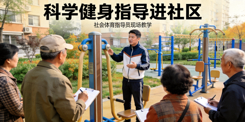 科学健身指导进社区 - 社会体育指导员为居民讲解健身器材使用方法