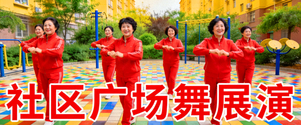 社区广场舞展演 - 身着统一服装的阿姨们舞动身姿