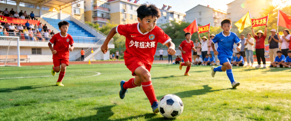 社区足球赛少年组决赛 - 小球员带球突破防守