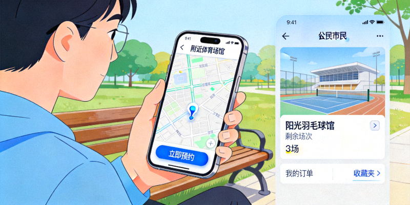 市民通过手机APP预约附近体育场馆，操作便捷
