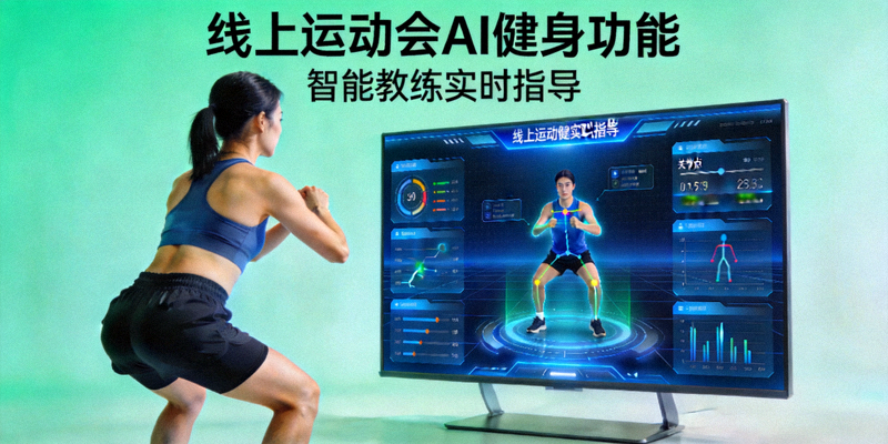 线上运动会AI健身功能展示 - 用户跟随屏幕教练进行体能训练