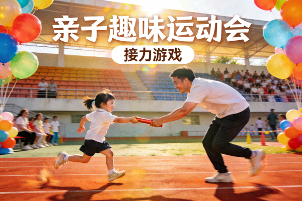 亲子趣味运动会 - 家长与孩子共同参与接力游戏