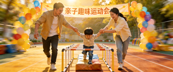 亲子趣味运动会 - 家长与孩子共同完成障碍跑