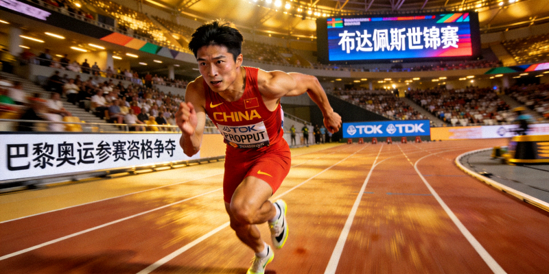 中国田径队在布达佩斯世锦赛上冲刺瞬间，争夺巴黎奥运参赛资格