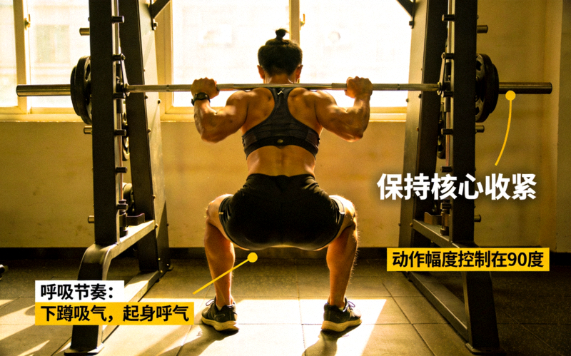 健身爱好者在力量区进行杠铃训练，展示科学健身方法