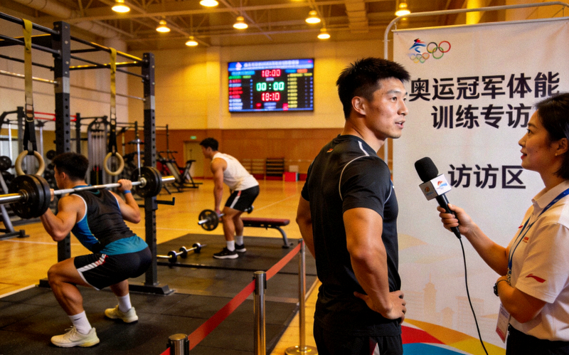 专业运动员在室内场馆进行体能训练 - 奥运冠军专访现场