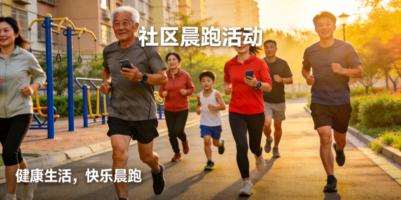 社区晨跑活动 - 居民集体晨练场景