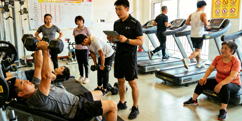 市民在健身房进行科学健身训练的场景