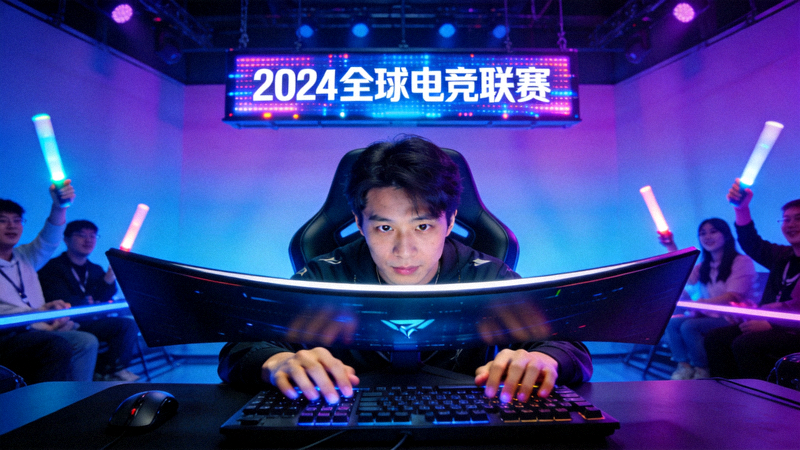 电子竞技比赛现场选手专注操作的画面