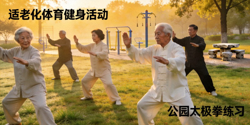 老年人在公园练习太极拳 - 适老化体育健身活动